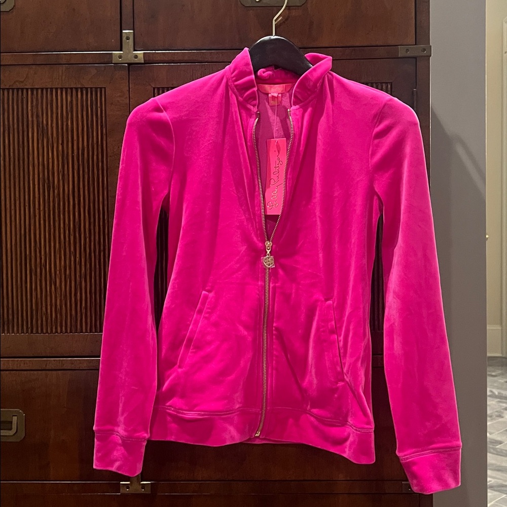 Lilly Pulitzer Fuchsia Velour Track Jacket